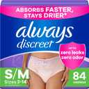 Always Discreet Adult Incontinence Underwear for Women and Postpartum Underwear, S/M, Up to 100% Bladder Leak Protection, 84 Count (Packaging May Vary)