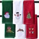 Christmas Hand Towels for Bathroom 16 x 25 inch, 6 Pack Embroidery Design 100% Cotton Super Soft and Absorbent Dish Towels, for Holiday, Kitchen, Drying, Cleaning Gift
