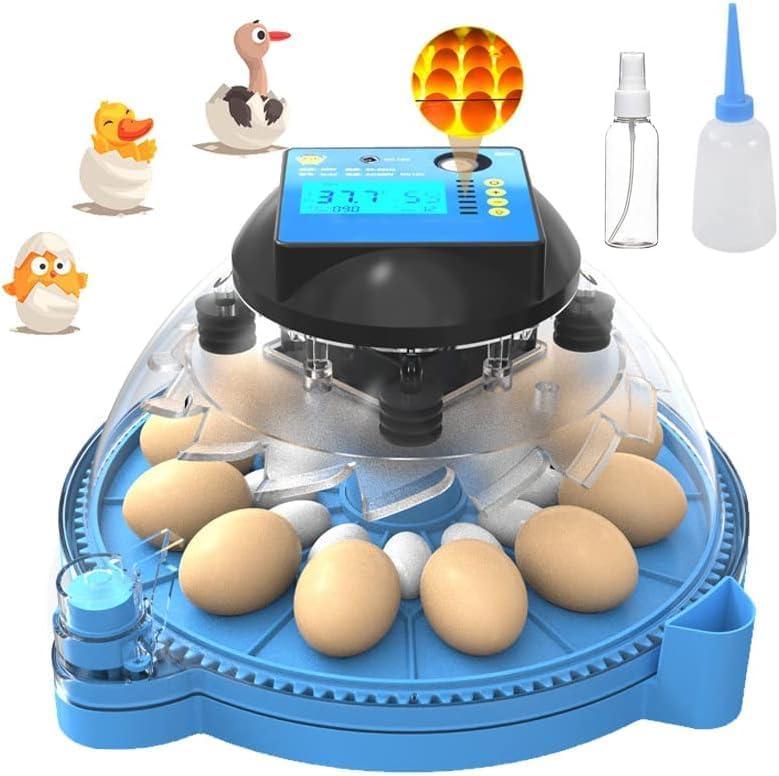 18-12 Egg Incubator with One Bottom Light Egg Tester, 95% Hatching Rate Automatic Egg Turning and Temperature Control, Humidity Temperature Display