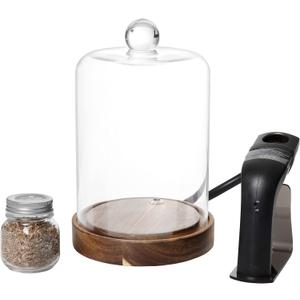 Crafthouse by Fortessa Individual Mini Glass Smoke Cloche for Cocktails/Charcuterie/Drinks/Food with Handheld Smoker, 3 Pieces, Clear (CFH.5.9211)