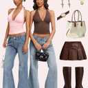 Avidlove Halter Tops for Women Double Lined Basic Tank Top Trendy Summer Sexy Backless Deep V Neck Y2K Going Out Tops (Brown)