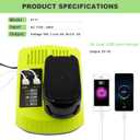 12V-18V USB Fast Charger 90W for Ryobi P117 Lithium-Ion/NiCad/NiMh Batteries, Dual Chemistry, Compatible with Ryobi 18V P102 P103 P105 P107 P108 P189 P197 P190 P191 PBP002