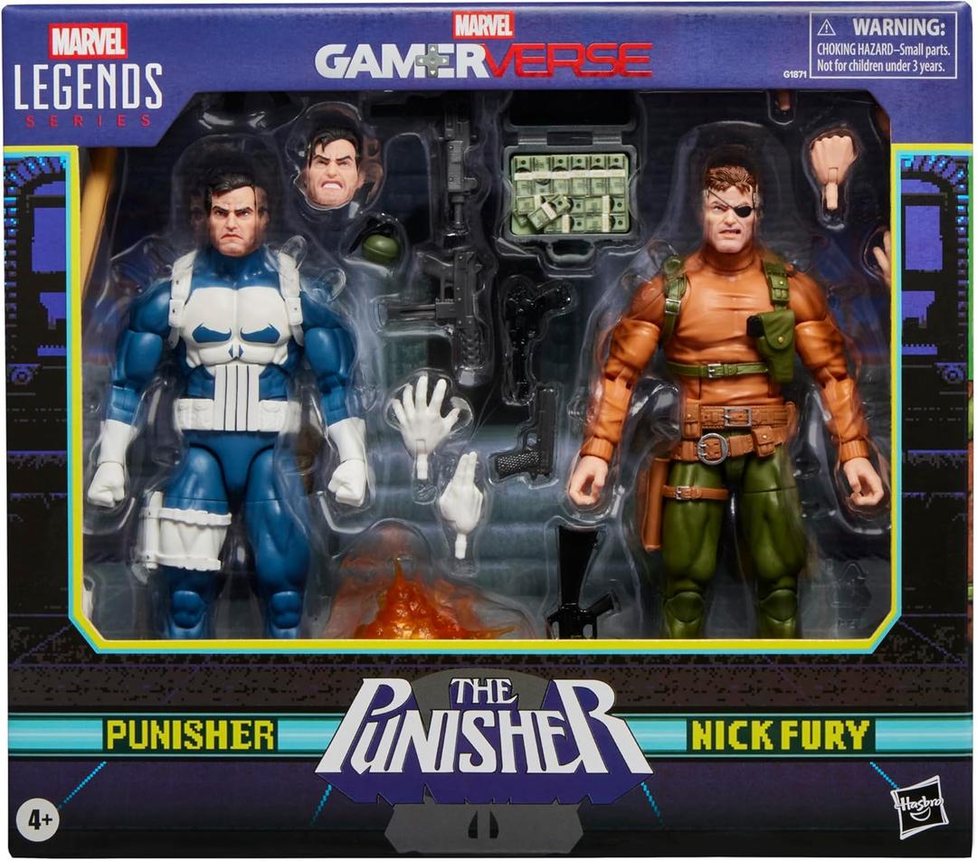 Marvel Legends Series Gamerverse Punisher & Nick Fury, Retro Video Game-Inspired Collectible 6-Inch Action Figures