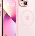TOCOL Magnetic for iPhone 13 Case, Upgraded Full Camera Protection, Compatible with Magsafe, 15FT Drop Protection, Translucent Matte Back Bumper Phone Cover 6.1-Inch (Pink)