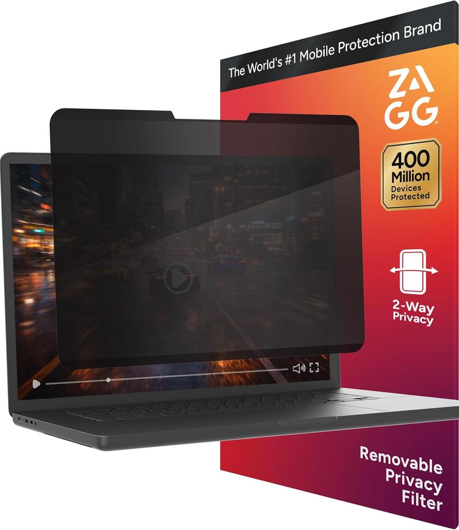 ZAGG 13.3-Inch Universal Laptop Privacy Filter (16:9) Removable Magnetic 4-Way Screen Filter, Anti-Glare Matte Finish, Fingerprint Resistant, Reusable Design & Protective Sleeve