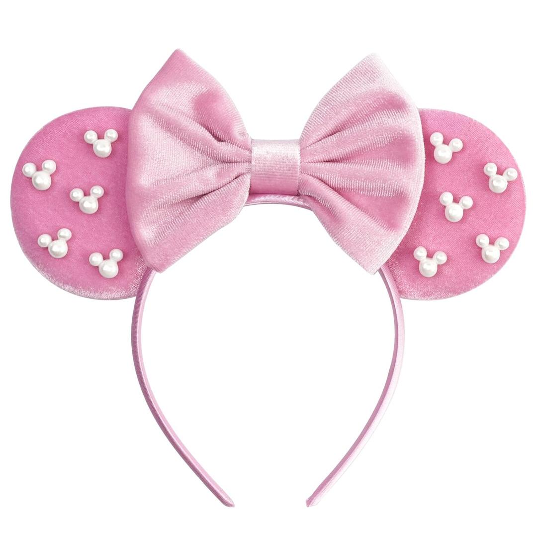 Pink Glitter Mouse Ears Headband, Princess Accessory for Valentines and Special Occasions (All Pink Dream)