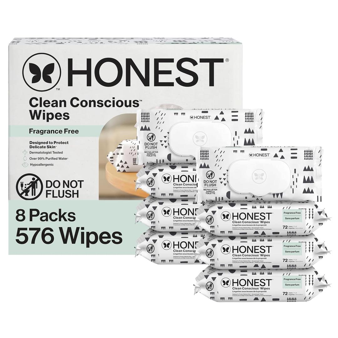 The Honest Company Hypoallergenic Multi-Use Baby Wipes for Sensitive Skin Baby Pattern Play 576 Count (72 Count (Pack of 8))