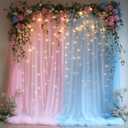 10x10ft Pink Blue Tulle Backdrop Curtain with String Lights, Wrinkle-Free Sheer Wedding Backdrop for Birthday Parties, Baby Showers, Bridal Showers, Photo Shoots and Home Decor, Pink Blue