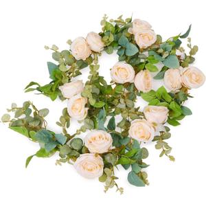 Flower Garland Artificial Rose Vine Flowers Hanging Fake Roses Vines for Wedding Birthday Party Valentines Christmas Room Wall Arch Decor, 2 Champagne Floral Garland, High Realistic