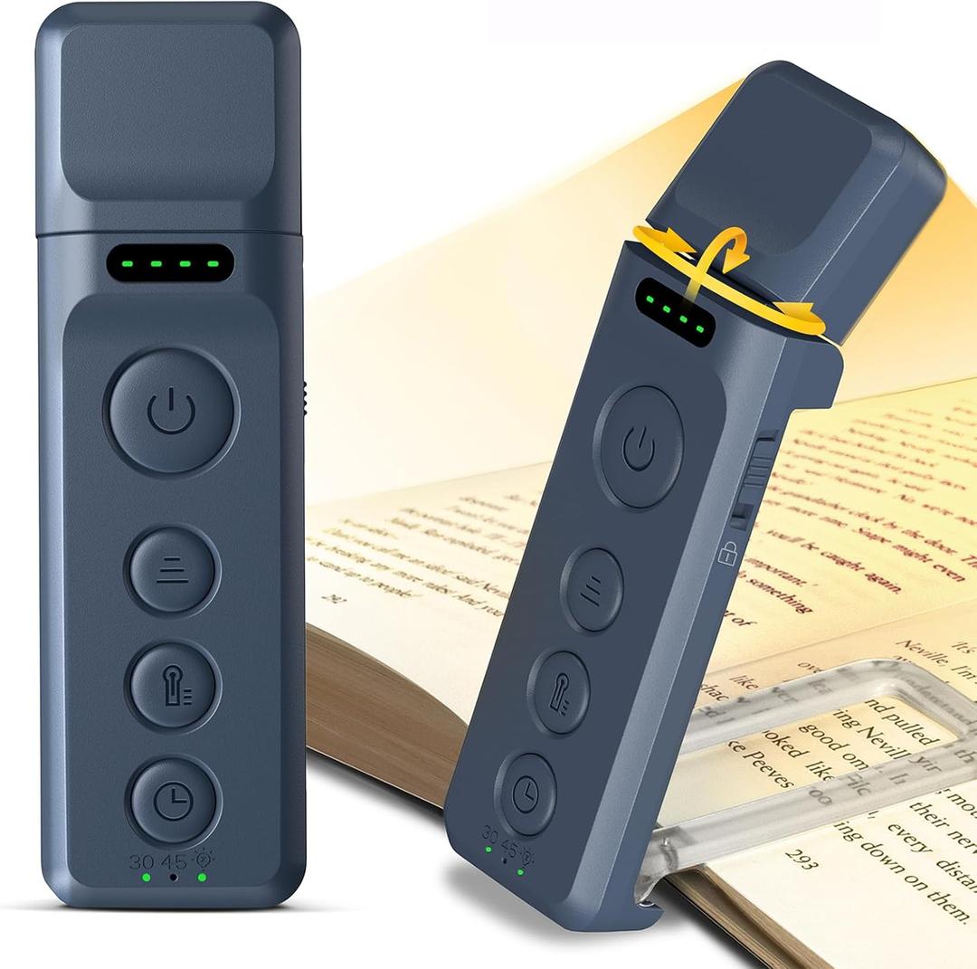 Glocusent Book Lights for Reading at Night, Rechargeable Book Light Clip on - 3 Colors & 5 Brightness, Reading Lights for Books in Bed with Sleep Aid & Timer, Travel Lock, Perfect for Bookworms, Kids (Dark Blue)