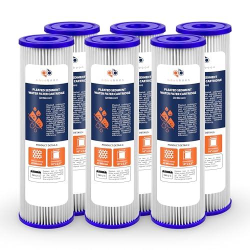 Aquaboon 20 Micron Pleated Sediment Filter Cartridge 10" x 2.5" Whole House Water Filter Replacement Compatible with WFPFC3002, WHKF-WHPL, 10-Pack