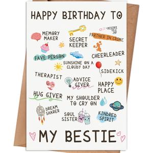 6 x Bestie Birthday Card,Best Friend Birthday Card Gifts for Women Sister, Bestie Birthday Gift, Friendship Birthday Card