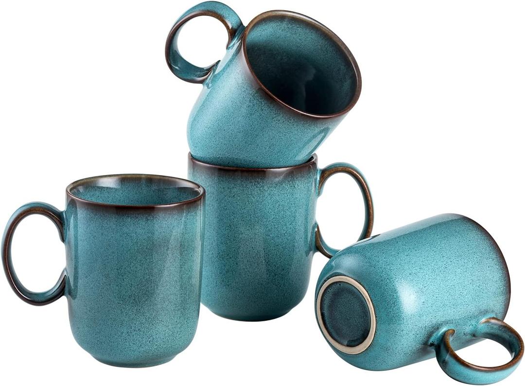 Henten Home Ceramic Coffee Mugs 14 OZ, Teal Porcelain Mug Set of 4, Latte Mugs for Milk, Tea or Hot Chocolate (Turquoise)