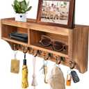 Key Holder Wall Mount - Mail Organizer Wall Mount with 6 Key Hooks and Storage Box for Sunglasses Storage and Dog Leash Holder Home Decor Rack Apartment Essentials Farmhouse Shelf Entryway Organizer (Brown)