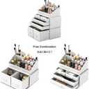 READAEER Makeup Organizer 3 Pieces Cosmetic Storage Case with 6 Drawers (White)