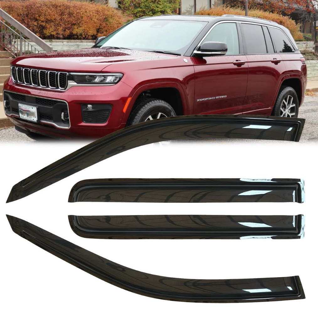 4pcs Original Shatterproof Rainproof Side Window Wind Deflectors for 2022-2025 Jeep Grand Cherokee,Rain Guards,Nice Looking Window Visors for Cars,Vent Deflector 94334
