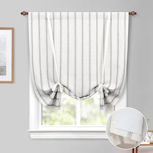 DriftAway Farmhouse Double Layer Linen Blackout Tie Up Curtains Thermal Insulated Vertical Striped Fully Lined Balloon Roman Shade Bathroom Window Adjustable Rod Pocket 45 Inch by 63 Inch Gray (Grey)