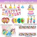 62PCS Disne Princess Party Supplies, Birthday Decorations Set Include Banner, Balloons, Backdrop, Cupcake Toppers, Tablecloth, Hanging Swirls for Kids Princess Theme Birthday Party