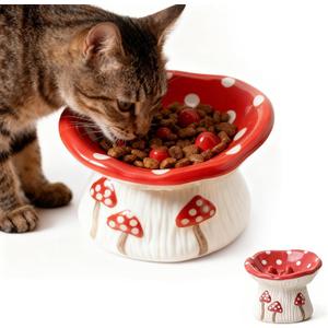 Cat Slow Feeder Bowl, Ceramic Slow Feeder Cat Bowls, Cute Mushroom Elevated Cats Bowl, Anti-Fatigue & Anti-Vomiting
