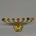 12 Tribes of Israel Menorah, Jerusalem Temple 7 Branch Jewish Candle Holder (5 Inches, Gold)