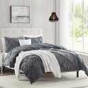 Nestl Dark Grey Duvet Cover King Size - Soft Double Brushed Duvet Set with Button Closure & Corner Ties, 3 Piece Luxurious Pinch Pleated Duvet Cover Set 104x90 Inches with 2 Pillow Shams