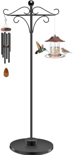 TAGEPUJIE Adjustable Double Shepherd's Hook, 34-63 Inch Black Iron Stand for Indoor/Outdoor Use – Ideal for Hummingbird Feeders, Hanging Plants, Lanterns, Wind Chime