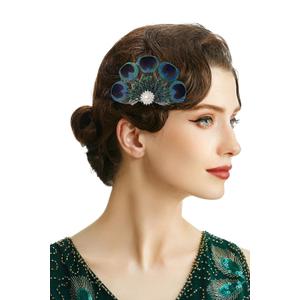 BABEYOND Peacock Feather Hair Clip Peacock Fascinator with Rhinestones Roaring 20s Peacock Flapper Fascinator 1920s Headpiece (Green)