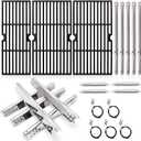 Adviace Grill Replacement Parts for Charbroil Performance 463347519, 463347518, 463373019, G470-0002-W1, G470-0003-W1, 18'' Cast Iron Grill Grates, Heat Plates, Burners, Crossover Tubes, Ignitors