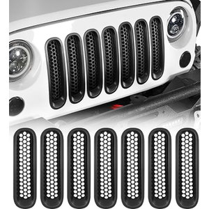 Hooke Road Matte Black Grill Inserts Front Mesh Grille Cover for 2007-2015 Jeep JK Wrangler & Unlimited Wrangler Accessories (7PCS Black)