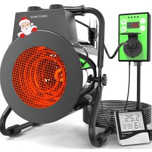 Buyplus Greenhouse Heater with Digital Thermostat, 1500W Outdoor Heaters for Patio, Overheat Protection & 3S Fast Heating, Electric Space Heater for Patio, Garage, Greenhouse, Flower House, Silver