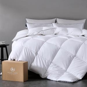 Pacific Coast Premium Goose Down Fiber Comforter King Size, 420TC 100% Australian Cotton Shell, All-Season Comforter with Hidden Baffle Box & Double-Stitched Piping (106"x90") yellow stain