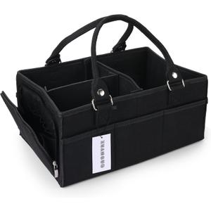 XUANGUO Baby Diaper Caddy Organizer for Girl Boy Large Nursery Storage Bin Basket Portable Holder Tote Bag for Changing Table and Car Baby Shower Gifts Newborn Essentials Must Haves Items black