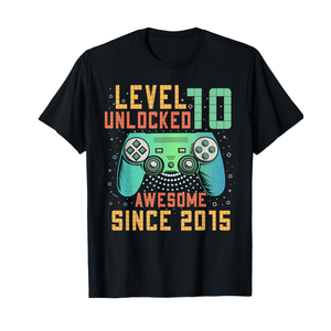 Level 10 Unlocked 10th Birthday 10 Year Old Boy Gifts Gaming T-Shirt, Blue, S