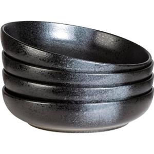 S&Q'S CERAMICS Large Serving Bowls Set of 4, 60 ounce Large Salad Bowls, 10'' Ceramic Wide Shallow Bowl Plates, Pasta Serving Dishes for Fruit, Microwave Safe(Black and Grey) (TSW2021) (10 inches (Width) x 2.2 inches (Depth))