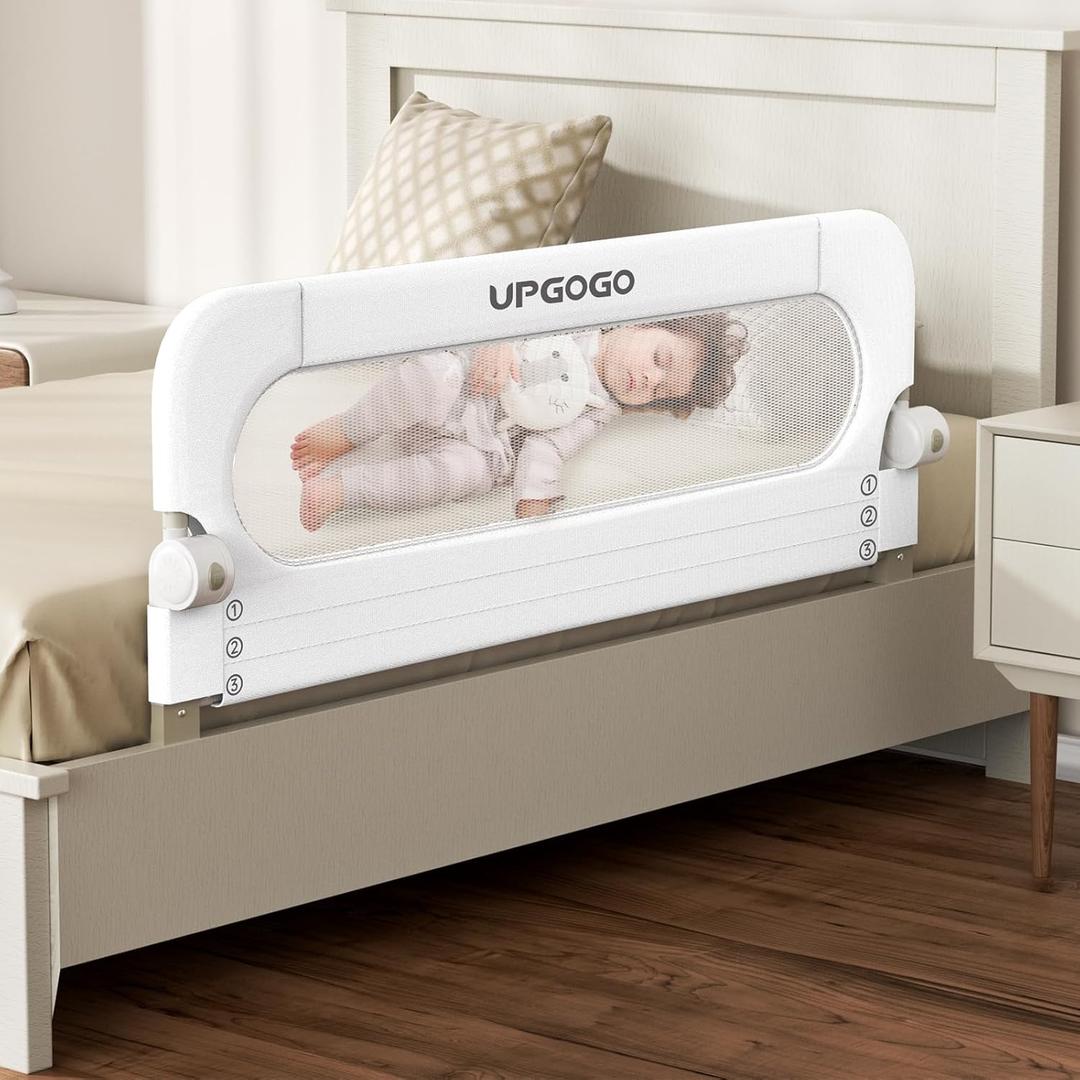 UPGOGO Folding Bed Rail for Toddlers,Baby Bed Rail Guard with Reinforced Anchor Safety System,Fit Bunk,Full Size,Queen,King,Twin(White,43"x23.6")