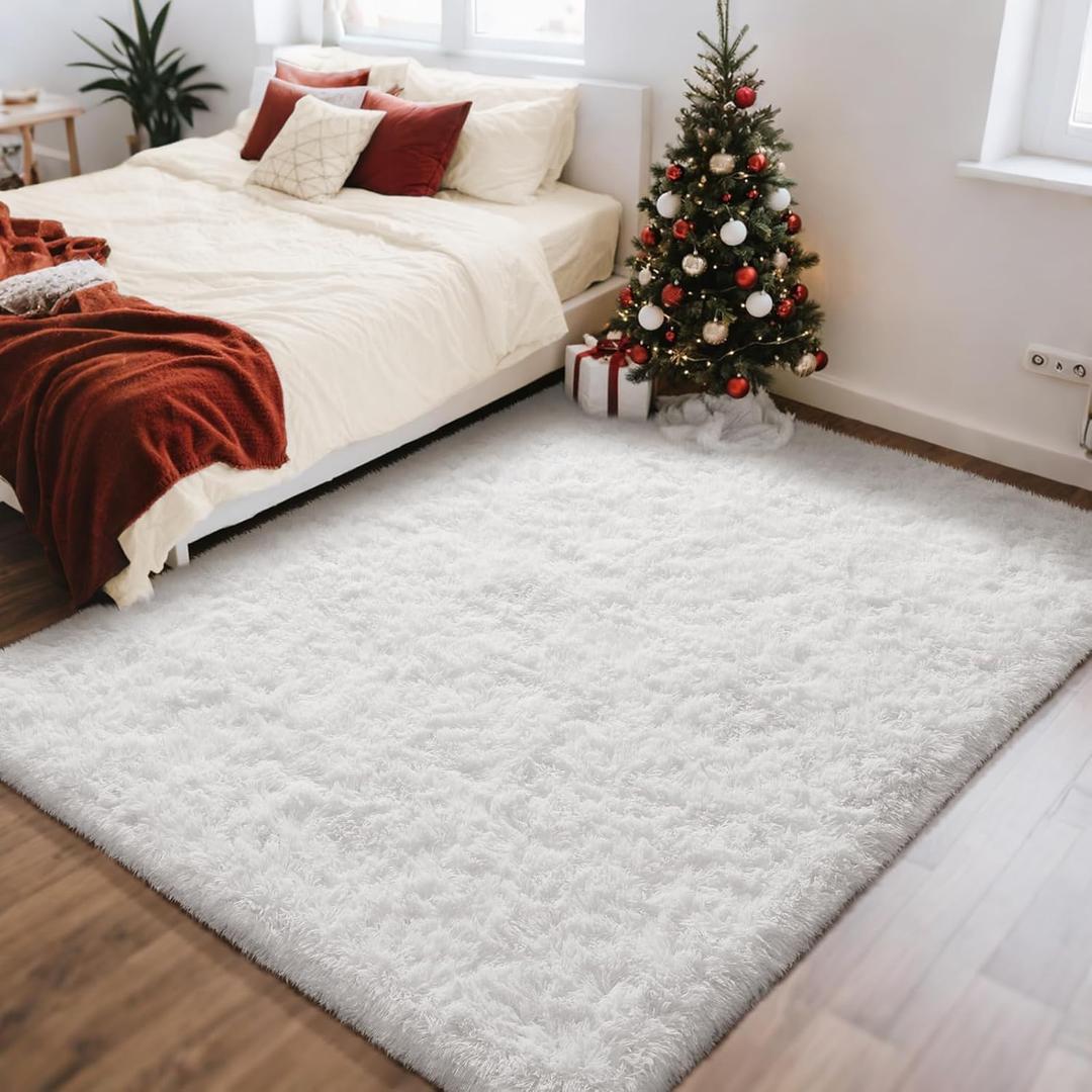 Ophanie White Rugs for Bedroom Fluffy, 4x6 Nursery Soft Fuzzy Shag Plush Shaggy Bedside Area Rug, Living Room Carpet for Girls Kids Baby Teen Dorm Home Decor Aesthetic