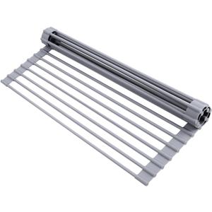 Ohuhu Roll Up Dish Drying Rack, Over The Sink Multipurpose Roll-Up Dish Racks, 16.5" W x 13" L Rolling Heat-Resistant Anti-Slip Silicone Coated Dish Drainer Portable Foldable for Kitchen Counter (Gray)