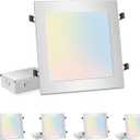 4-Packs 11-inch Square Recessed Light: 3 Color Temperature Selectable & Dimmable Lamp, 2200 Lumens Ultra Thin Led Canless Downlight Lighting with Junction Box, 26W Equivalent 230W