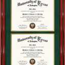 GMFrames Double 8.5x11 Diploma Certificate Frame, Solid Wood & Tempered Glass, Cherry Lacquer Finish & Intricate Rope Detail, Green over Gold Mat