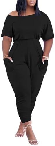 acelyn Casual One Piece Loose Jumpsuit for Women Summer Plus Size Overalls Off Shoulder Pockets Romper Size XL
