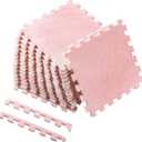 16 Pcs Square Plush Puzzle Foam Floor Mat Fluffy Plush Interlocking Foam Carpet Tiles with Edgings for Kids Baby Children Home Bedroom Playroom(Pink)