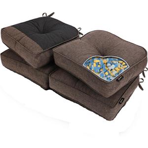 SUNROX LokGrip Non Slip Gel Memory Foam Chair Cushions for Tailbone Pain Relief, Tufted Stain Resistant Thicken Durable Seat Pad Cushion for Kitchen Dining Office 17"x16" Set of 4, Heather Chestnut