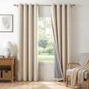 100% Blackout Shield Linen Textured Total Blackout Curtains for Bedroom 80 Inches Long, Oatmeal Grommet Curtains for Living Room, Thermal Insulated Room Darkening Drapes, 50" W x 80" L, 2 Panels