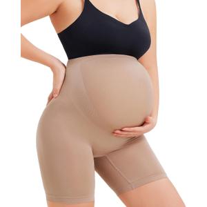 LANCS Seamless Maternity Shapewear High Waist Maternity Shorts Pregnancy Underwear Over Bump Belly Support (Small, Beige)