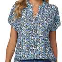 DJT Womens Summer Tops Short Sleeve Shirts Trendy V Neck T-Shirts Top Dressy Casual Work Blouses (Blue, XL)