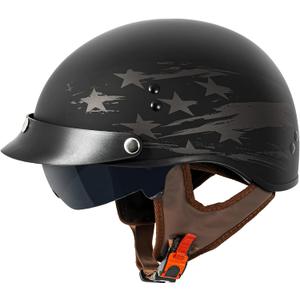 VCAN Cruiser Half Face Motorcycle Helmet with Drop-Down Sun Visor, Removable Peak and Quick Release Buckle (Large, Flat Black Star Trail) VCAN Cruiser Half Face Motorcycle Helmet with Drop-Down Sun Visor, Removable Peak and Quick Release Buckle (Large, Flat Black Star Trail)