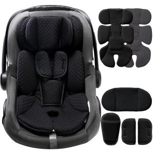 Infant Car Seat Insert Adjustable Head Support for Preemie Newborn Toddler, Reversible Baby Head Body Support Cushion for Carseats and Strollers Side Impact Protection - Black