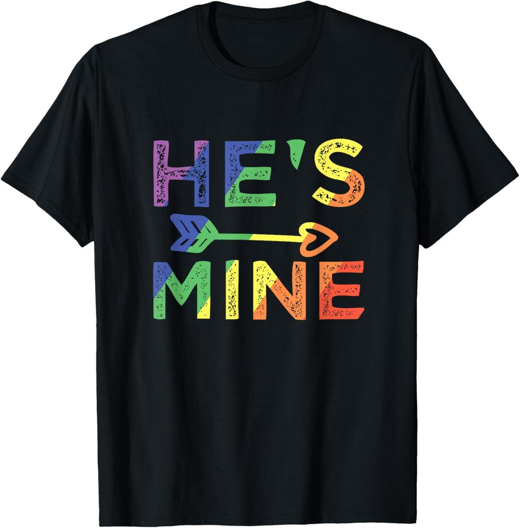 Gay Couple Matching He's Mine LGBT Pride T-Shirt Small