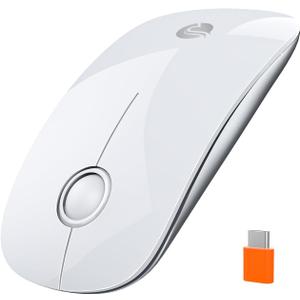 RAPIQUE R306C USB C Wireless Mouse, Type-C 2.4GHz Portable Computer Mouse, Silent Click, Ultra-Slim, 3-Speed DPI, 480 Hours Battery Life, for USB-C Laptops, MacBook, iPad, Surface Pro, MacOS - White