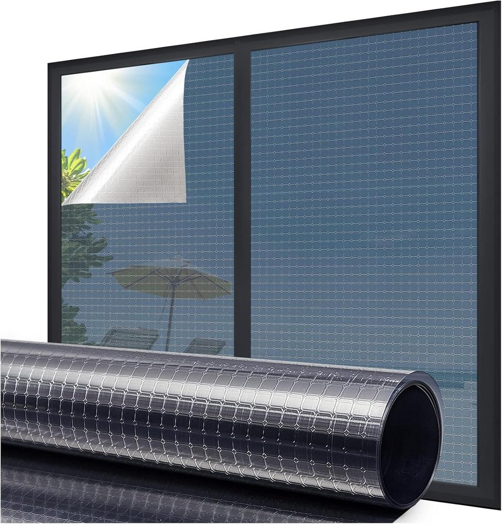 Coavas One Way Privacy Window Film Reflective Window Tint for Home,Static Cling Mirror Heat Blocking Covering See Out Not in,Anti-Uv House Daytime Privacy,Blue-Silver,17.5x78.7 in (3 pcs.)